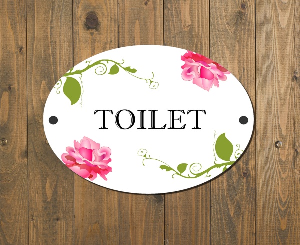 Toilet Door Plaque Shabby Chic Floral Design